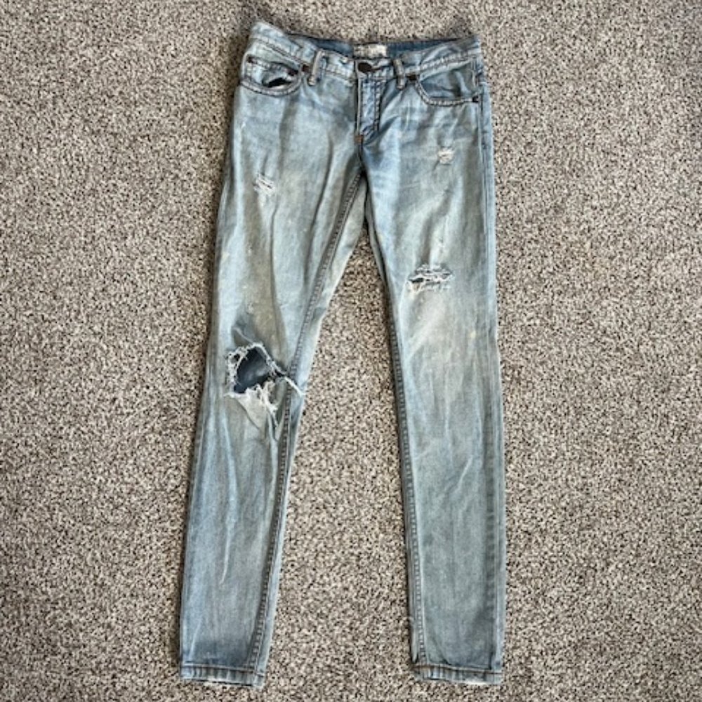 Free People Distressed Straight/Tapered Leg Jeans